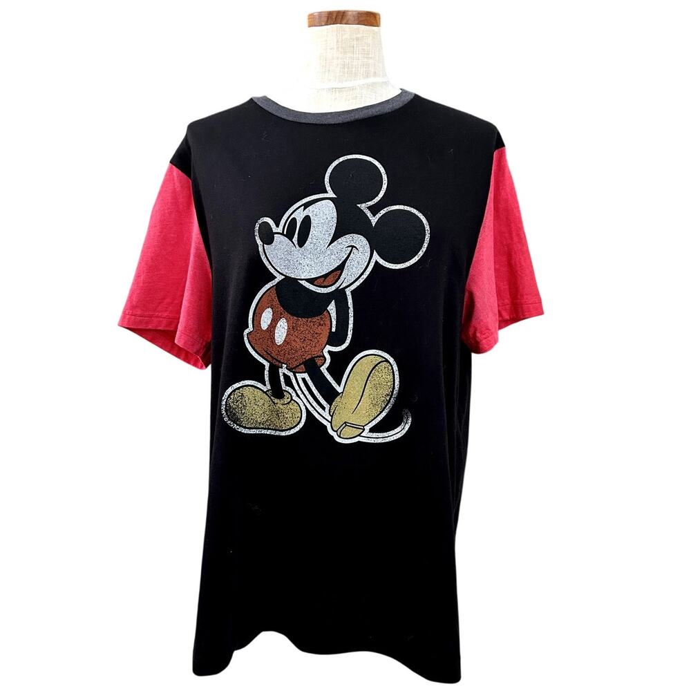 Disney Parks Mickey Mouse Ringer Tee XL Black Red Color Block Classic Graphic - Picture 2 of 7